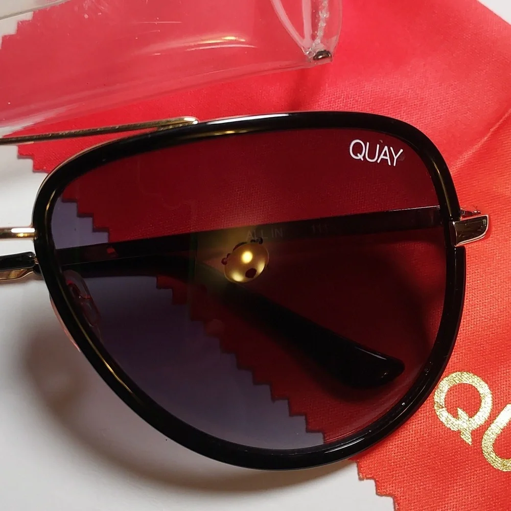Quay Aviator Sunglasses Black And Gold All In